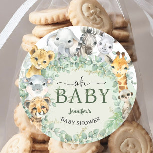 Oh Baby Jungle Safari Dieren Baby Shower Ronde Sticker