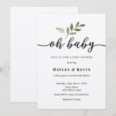 "Oh Baby" Kalligrafie Green Douche uitnodiging (Voorkant / Achterkant)