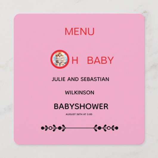 Oh Baby Kat Afbeelding Baby Shower  Menu (Voorkant)