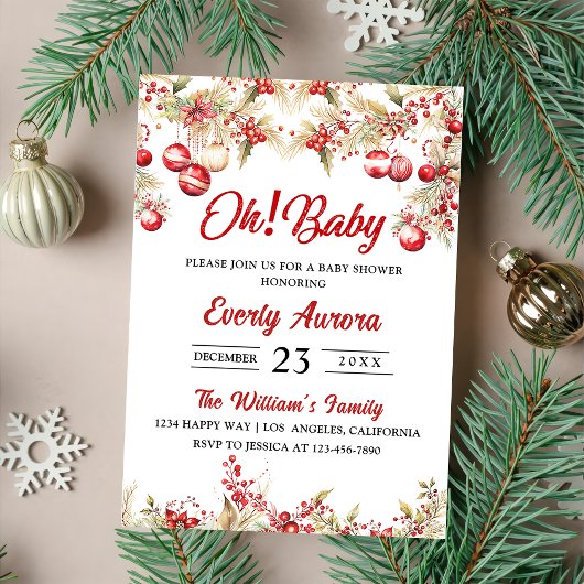 Oh! Baby Kerst Bloemen Baby shower Kaart