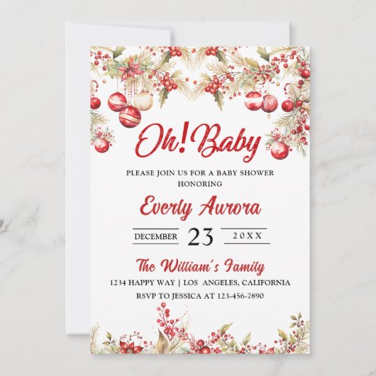 Oh! Baby Kerst Bloemen Baby shower Kaart (Voorkant)