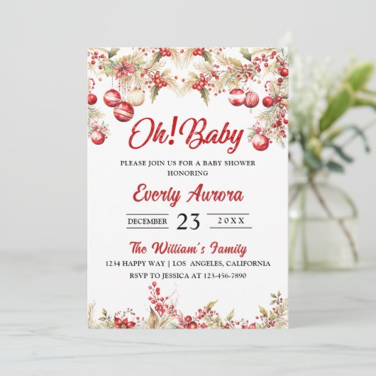 Oh! Baby Kerst Bloemen Baby shower Kaart (Staand voorkant)