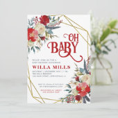 Oh Baby kerstrood groen Baby shower Kaart (Staand voorkant)