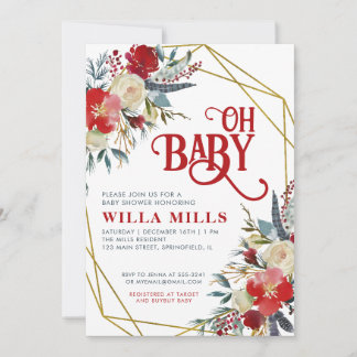 Oh Baby kerstrood groen Baby shower Kaart