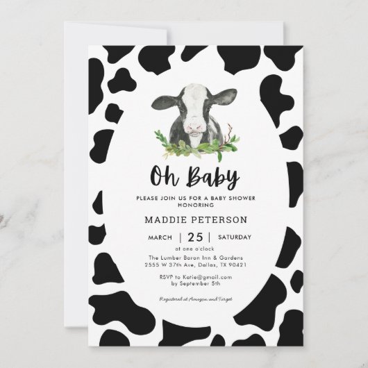 Oh Baby Koe Theme Boy Baby shower Uitnodiging (Voorkant)