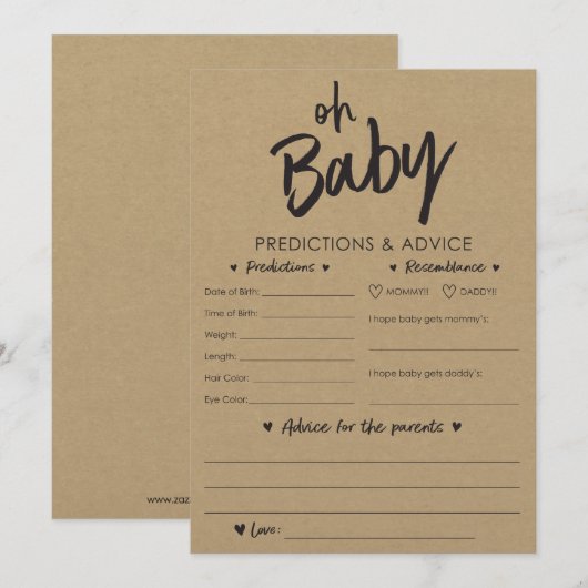 Oh Baby Kraft Voorspellingen en Advice Card Kaart (Voorkant / Achterkant)