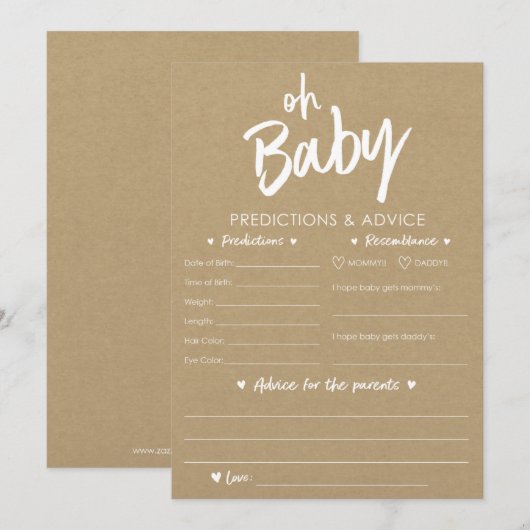Oh Baby Kraft Voorspellingen en Advice Card Kaart (Voorkant / Achterkant)