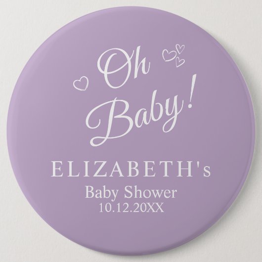Oh Baby lavendel modern minimalistisch Baby shower Ronde Button 6,0 Cm (Voorkant)