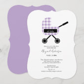 Oh Baby Lavender Gingham Pram Baby shower Bracket Kaart (Voorkant / Achterkant)
