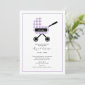 Oh Baby Lavender Gingham Pram Baby shower Kaart (Staand voorkant)