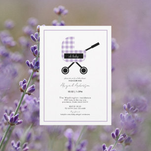 Oh Baby Lavender Gingham Pram Baby shower Kaart