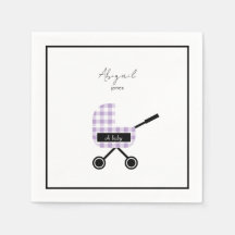 Oh Baby Lavender Gingham Pram Baby shower Napkins