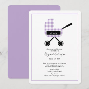 Oh Baby Lavender Gingham Pram Baby shower Rond Kaart