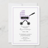 Oh Baby Lavender Gingham Pram Baby shower Rond Kaart (Voorkant)