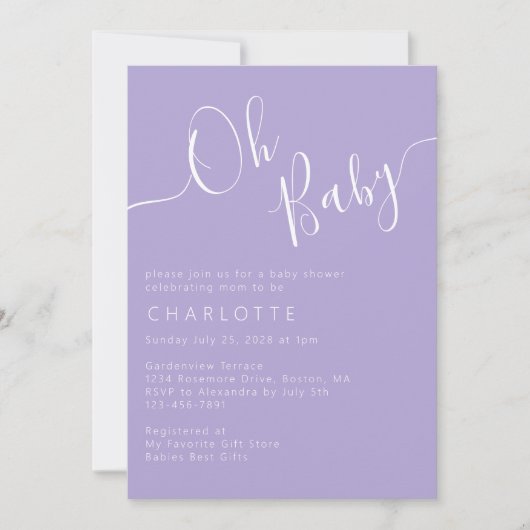 Oh Baby Lavender Paars Genderneutraal Baby shower Kaart (Voorkant)