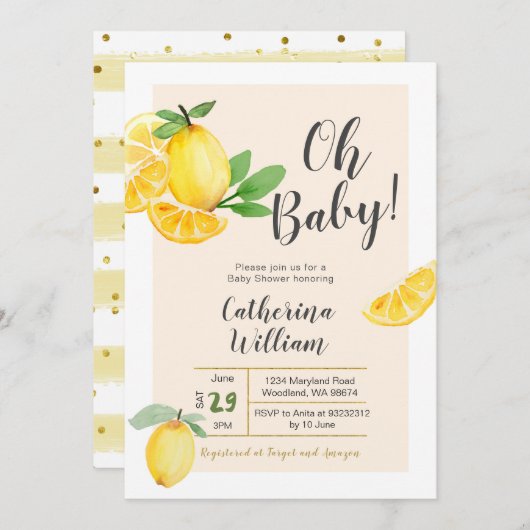 Oh Baby Lemon Baby shower Uitnodiging (Voorkant / Achterkant)