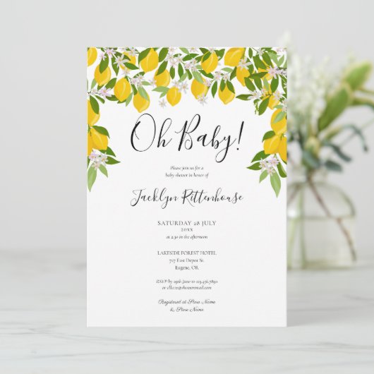 Oh Baby Lemon Blossom Greenery Baby shower Kaart (Staand voorkant)