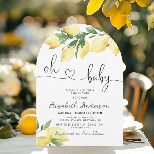 Oh Baby Lemon Citrus Baby shower Invitation Kaart