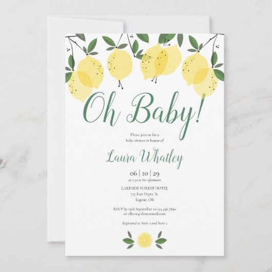 Oh Baby Lemons Baby shower Kaart (Voorkant)