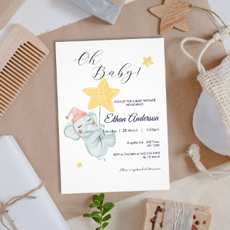 Oh Baby Leuke Olifant Stars Baby shower Uitnodigin Kaart