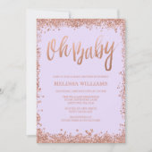 Oh Baby Lila Faux Roos Gouden Glitter Baby shower Kaart (Voorkant)