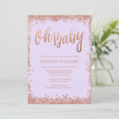 Oh Baby Lila Faux Roos Gouden Glitter Baby shower Kaart (Staand voorkant)
