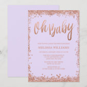 Oh Baby Lila Faux Roos Gouden Glitter Baby shower Kaart (Voorkant / Achterkant)