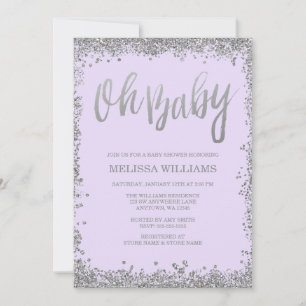 Oh Baby Lilac Paarse Zilveren Glitter Baby Shower Kaart