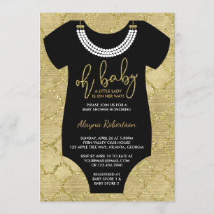 Oh Baby, Little Lady Baby shower Invite, Faux Gold Kaart