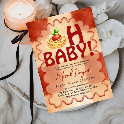 Oh Baby! Little Meatball Red Gingham Baby Shower Kaart