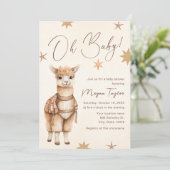 Oh Baby Llama Boho Beige Baby shower Uitnodiging (Staand voorkant)