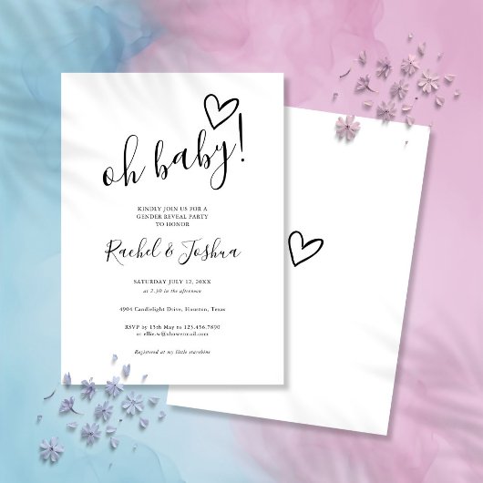 Oh Baby Love Heart Gender Reveal Party Kaart