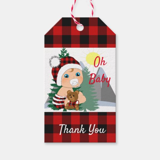 Oh Baby Lumberjack Pset Cute Baby shower Cadeaulabel (Voorkant)
