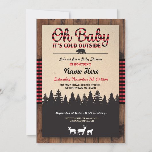 Oh Baby Lumberjack Red Baby shower Boy Invitation Kaart (Voorkant)