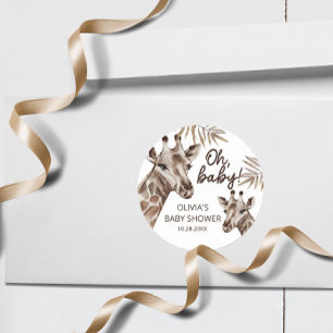 Oh Baby Mama en Baby Giraffe Neutraal Baby shower Ronde Sticker