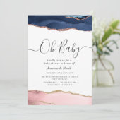 Oh Baby marine blush agaat baby shower uitnodiging (Staand voorkant)