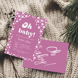 Oh Baby! Mauve pink Checkered Gingham baby shower Kaart