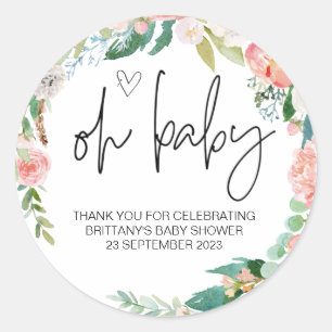Oh Baby Meisje Jongen Schattige Baby shower Eenvou Ronde Sticker