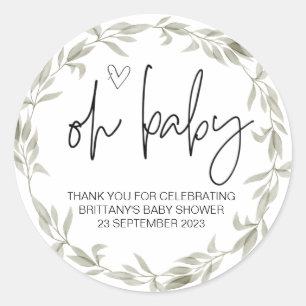 Oh Baby Meisje Jongen Schattige Baby shower Eenvou Ronde Sticker