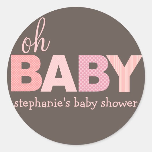 Oh Baby Meisje Modern Baby shower Sticker | roze (Voorkant)