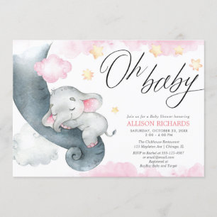 Oh baby meisje olifant roze geel baby shower kaart