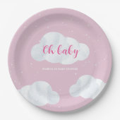 Oh Baby Meisje Pink Clouds Sky Stars Baby shower Papieren Bordje (Voorkant)
