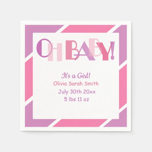 Oh Baby Meisje Roze Typografie Modern Baby shower Servet (Voorkant)