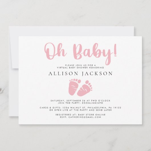 Oh Baby Meisje Virtuele Douche Roze Baby Voeten Ee Kaart (Voorkant)