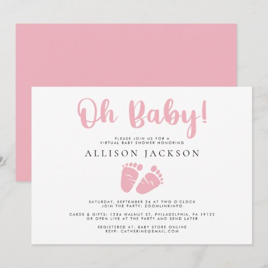 Oh Baby Meisje Virtuele Douche Roze Baby Voeten Ee Kaart (Voorkant / Achterkant)