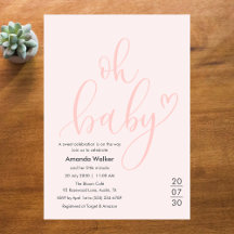 Oh Baby! Minimaal Elegante Roze Script Baby Shower