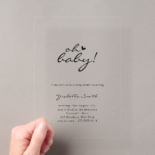 Oh Baby! Minimaal Hart Script Baby Shower Uitnodig Acryl Uitnodigingen