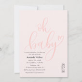 Oh Baby! Minimal Elegant Pink Script Baby Shower Kaart (Voorkant)