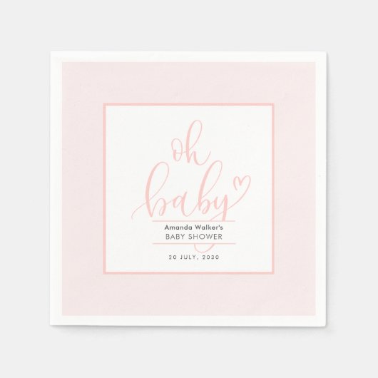 Oh Baby Minimal Elegant Pink Script Baby Shower Servet (Voorkant)