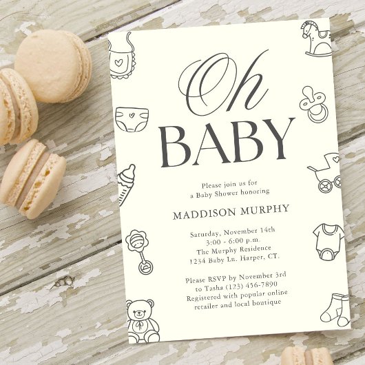 Oh Baby Minimal Gender Neutral Baby Shower Kaart